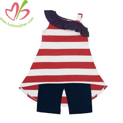 Custom Big Stripe Girls Vest Tunic Top Set