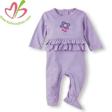 Purple Flower Embroidery Baby Jumpsuit