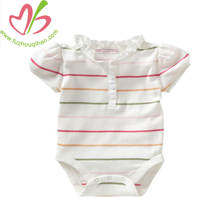 bubble sleeves girl baby onesie with ruffles, stripes baby rompers