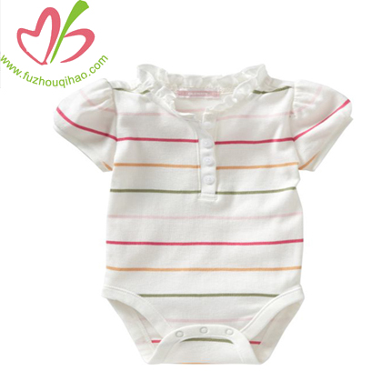 bubble sleeves girl baby onesie with ruffles, stripes baby rompers