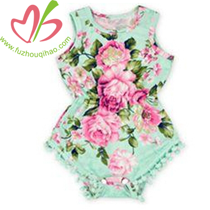 posh infant toddler kids summer pink mint floral sleeveless bubble pom pom romper