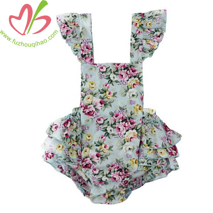 summer woven floral baby bubble, flutter sleeve ruffle baby playsuit