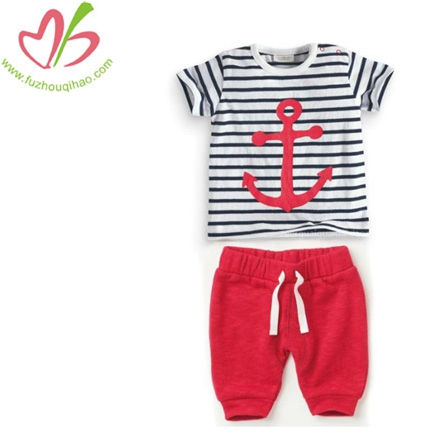 Girl's 2pcs sets & printing red anchor capri shirt outfit