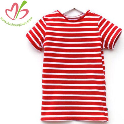 Girl's red white stripe short sleeves T-shirt