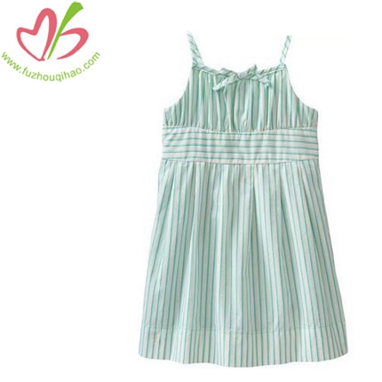 Girl's vertical Stripes&Strap Dress