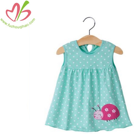 Girl's Dress With Printing Dots&Applique