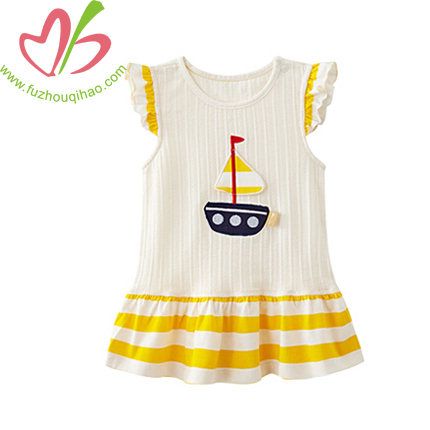 Girl's Comfortable Cotton Dress With Applique