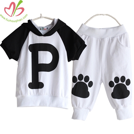 White and Black Kids Clothing Set with Hoody