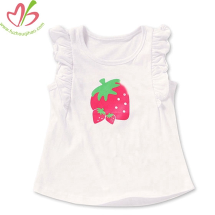 White Flutter Sleeves Girls Tshirt