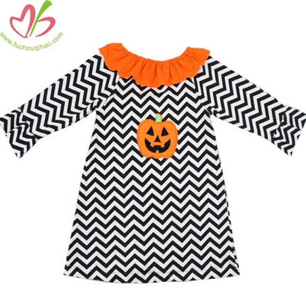 Holiday Pumkin Applique Chevron Girl's Dress