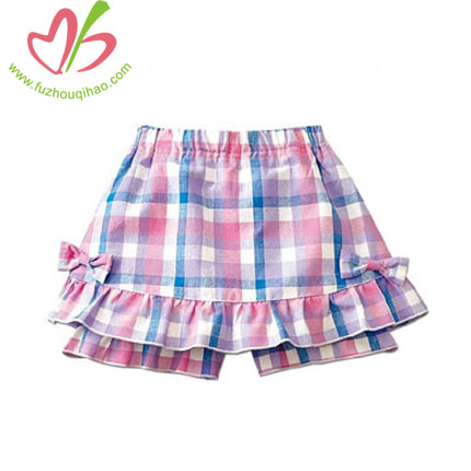 Gingham Girl's Bottoms,Ruffle Shorts