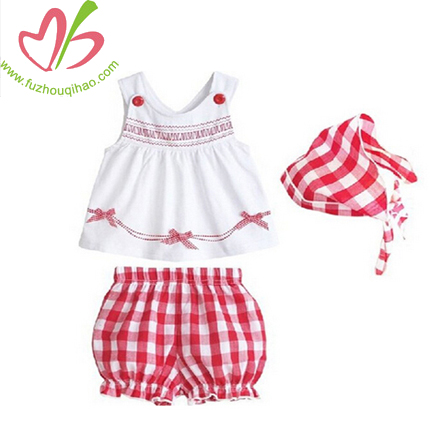 Mix Baby White Tank Top and Plaid Bloomers with kerchief Set