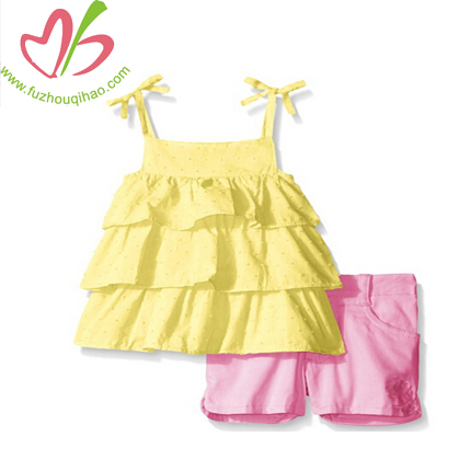 Baby Girl Sleeveless Strap Ruffle Layers Short Sets