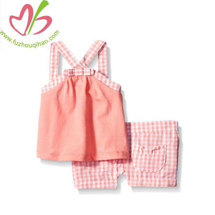 Children Wear Baby Tee and Gingham Shorts Set 3 Months