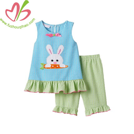 Bunny Applique Gingham Girl's Clothing Set