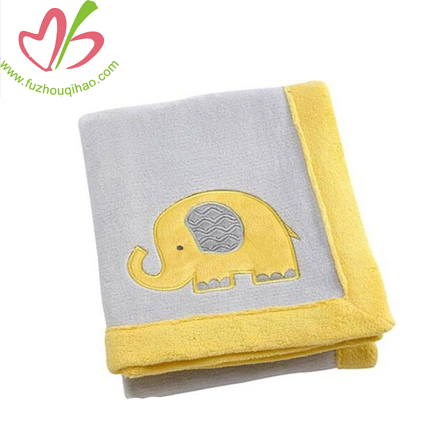 Gray Elephant Time Yellow Applique Warm Fleece Baby Crib Blanket Nurse