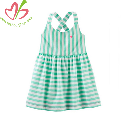 Stripe Summer Girls' Strap Dress-Mint
