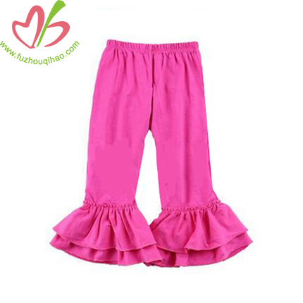 Solid Color Girls Double Ruffle Pants