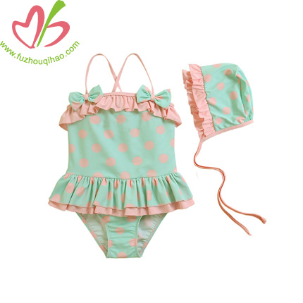 Polkadot Infant Swimsuits With Caps