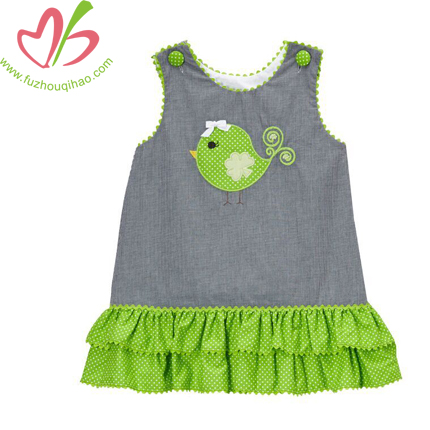 Cotton Shift Dress Overalls With Applique