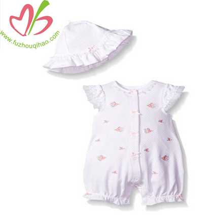 Soft Flower Print Baby Rromper Set With Hat