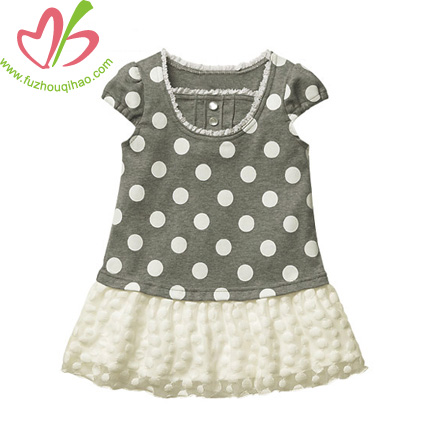 Girls' Striped Dress with Lace A-line design