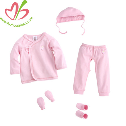 Newborn Baby 5pcs Romper Bib&Mitten Hat Outfits Set