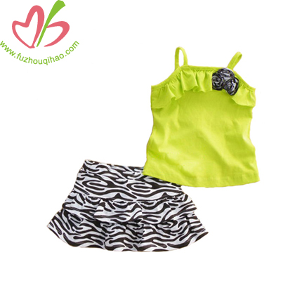 Summer Lime Girl's Skirt Set with Printing