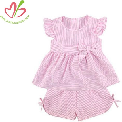 Baby Girls Cotton Seersucke Pink 2pcs outfit