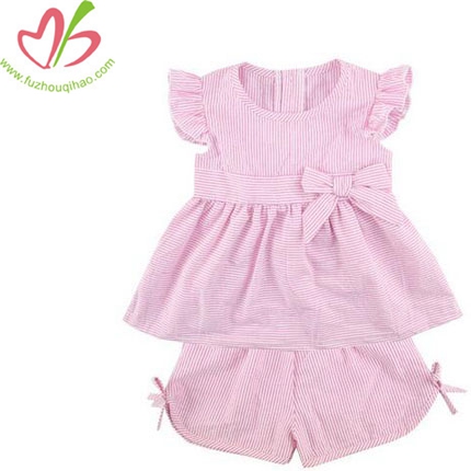 Baby Girls Cotton Seersucke Pink 2pcs outfit