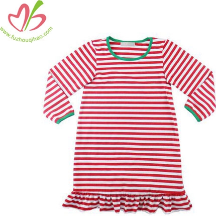 Chrismas Girls Stripe Ruffle Long Sleeve Dress