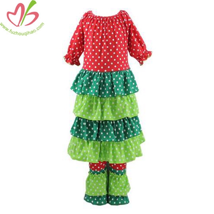 Christmas Design Girls Dress Set with Full Polkadot