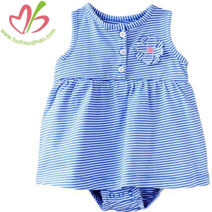 Baby Girl's Blue Stripe Flowers Onesies