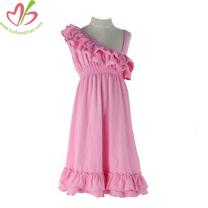Cotton Knitted Sloping Shoulder Dress