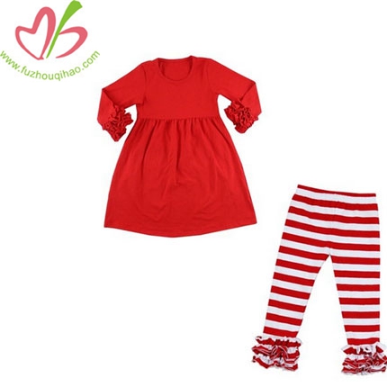 Girl's 2pcs Set Red Top &Stripe Ruffle Pants
