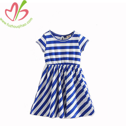 Blue White Stripes Summer Girl Dress, Girl Fashion Design