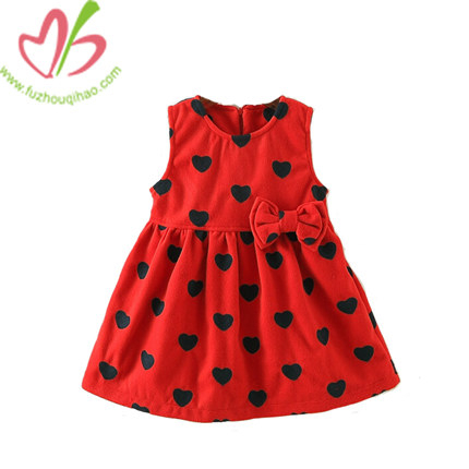 Girl Vest Dress with Sweet Heart Printing, Round Neck Girl Skirt