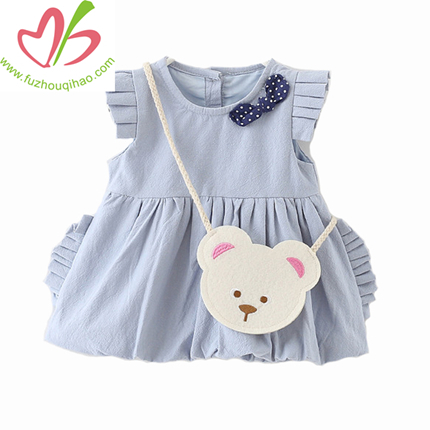 Plain Fabric Girl Dress with Cute Packet, Summer Girl Skirt