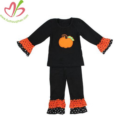 Pumkin Applique Black Girl's Holiday Outfit Sets