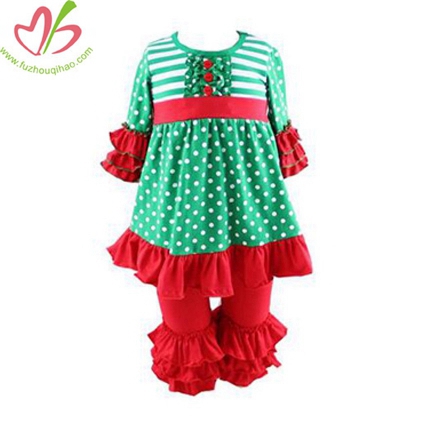 3/4 Sleeves Christmas Triple Ruffles Clothing Set