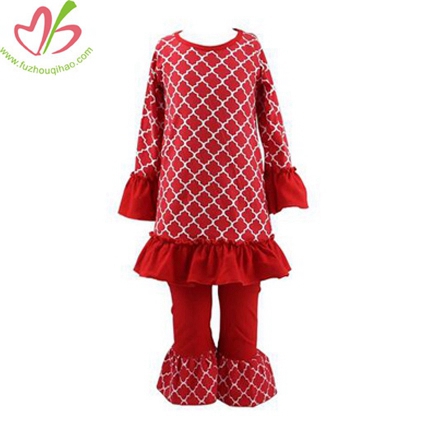 Red Diamond Print Girl's Clothes Set