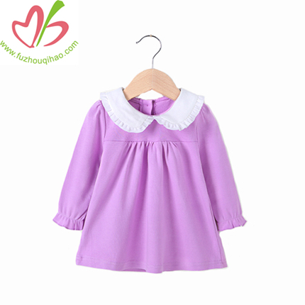 100% Cotton Long Sleeves Girl Dress With Ruffles