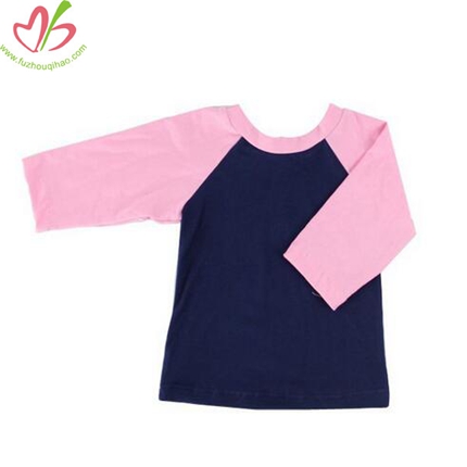 Pink Raglan Sleeves Girls' Long Sleeves Tshirt