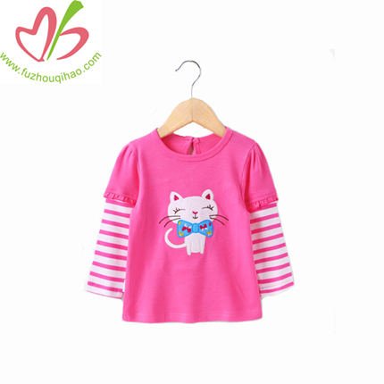 Custom Cotton Long Sleeve Sweet Kids Beautiful Printed Girls T shirt