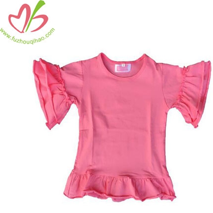 Baby Girl Plain Pink Solid Color Cotton Kids Ruffle Cuff Shirts