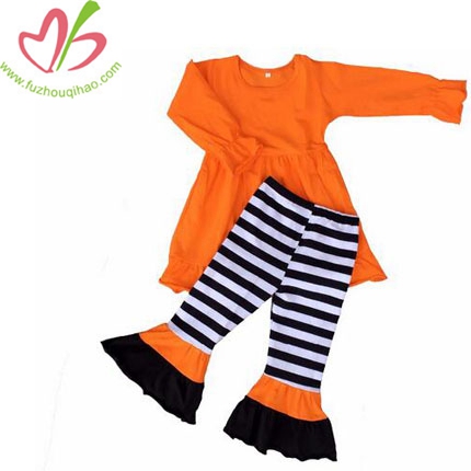 Baby Girls Lovely Cotton Solid Ruffle Shirt&Stripe Ruffle Pants