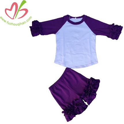 Baby Girls Ruffle Cuff Shirt&Ruffle Short Pants Sets