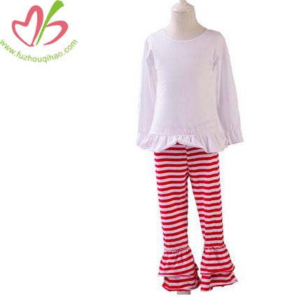 Baby Girls Set Ruffle Shirt&Stripe Pants Pajamas Suit