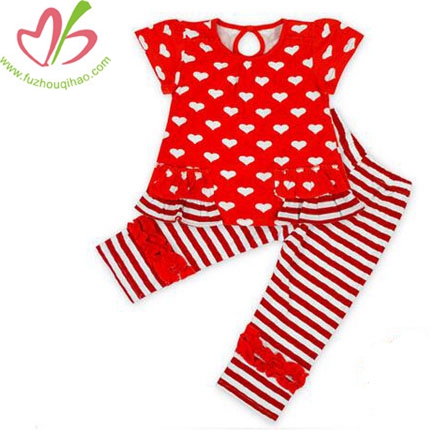 Heart Print Valentines Day Girls Outfit Cotton Spring Clothes Set