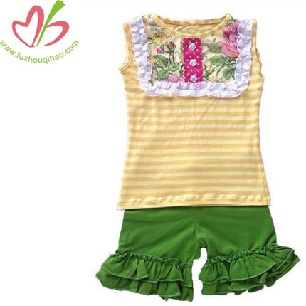 Hot Sale Cotton 2 Pcs Baby Outfits Ruffles